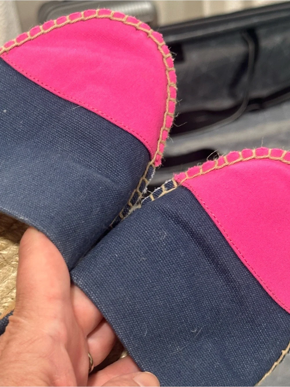 J. Crew Navy Canvas Espadrilles with Hot Pink Toe Caps